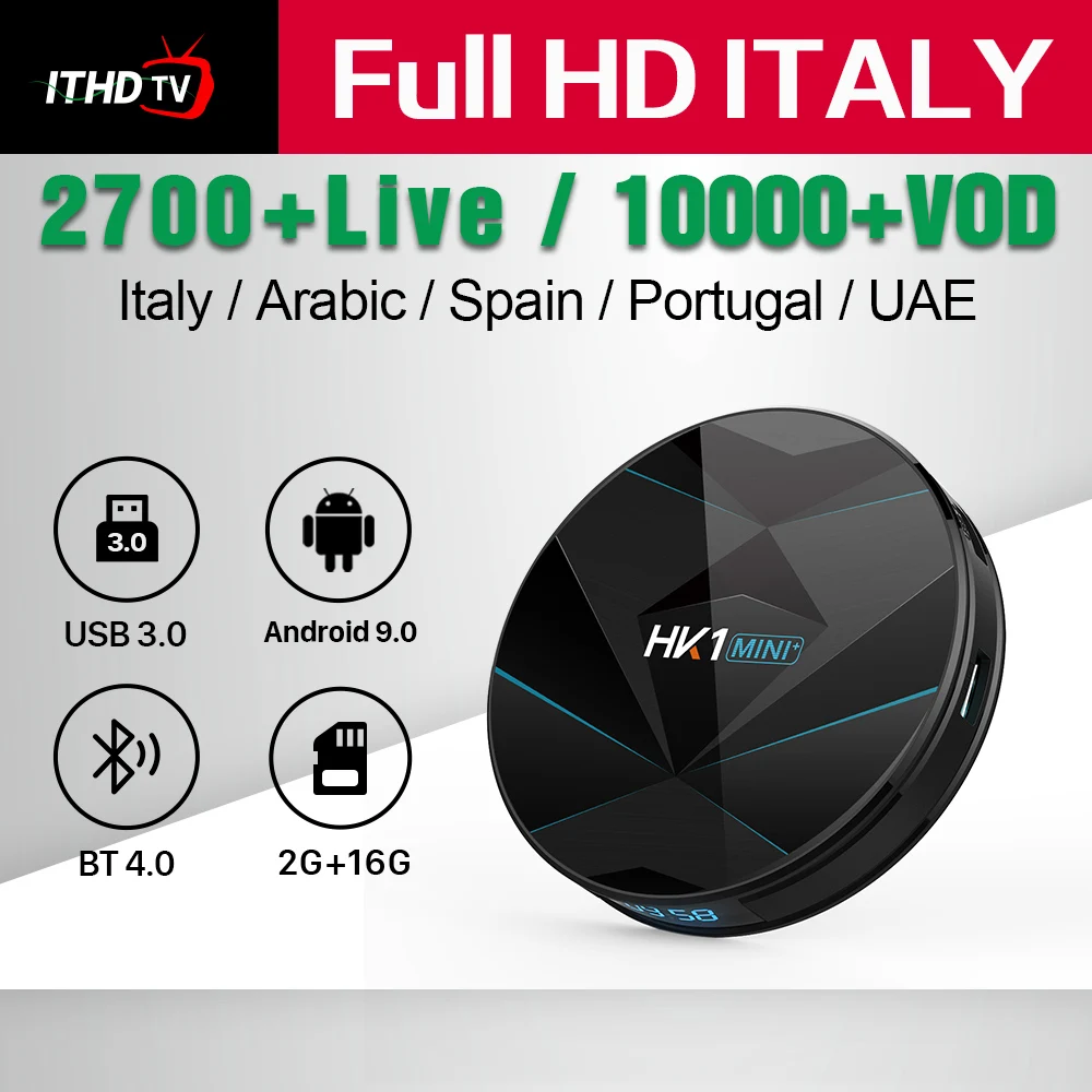 

Italy IPTV Italia Arabic France ITHDTV HK1 MINI+ Android 9.0 2G+16G BT Dual-Band WIFI IPTV Italy France Turkey Spain Portugal