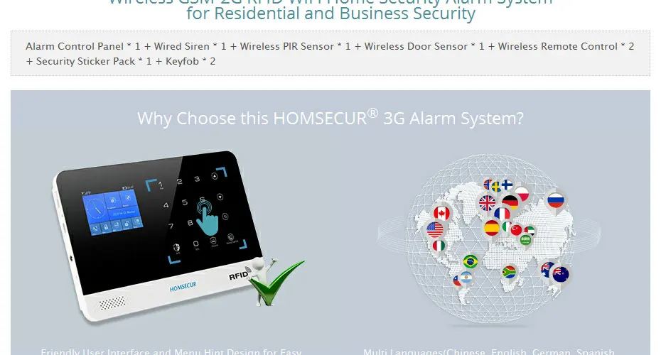 Homsecur беспроводный ЖК-дисплей 2G/GSM wifi домашняя охранная сигнализация + IOS/Android APP (EN/DE/ES/RU/FR/PL/PT/IT меню регулируется)