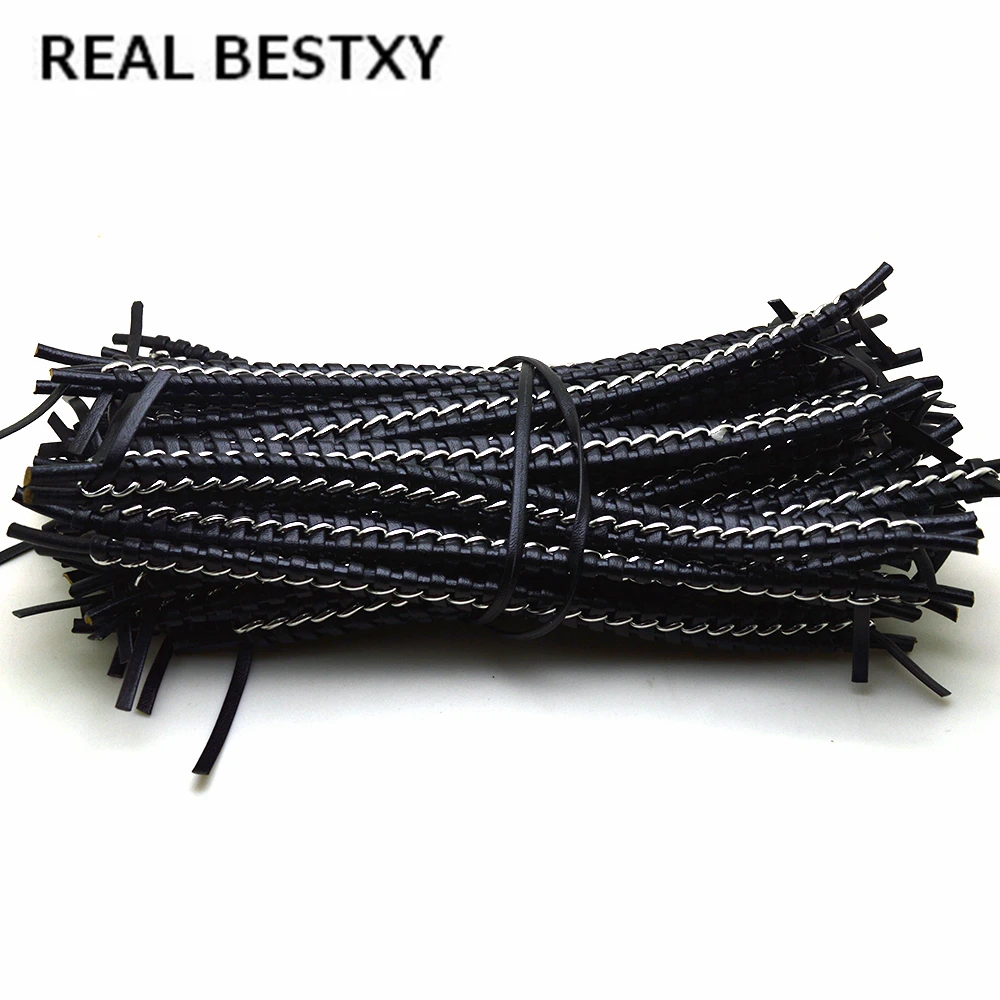 Real Bestxy 20cm/pc Black Flat Leather Cord String Thread For Bracelets ...