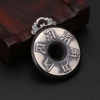 

Wholesale Men And Women Pendant Fashion Accessories six-word Rumors Carved Ebony 990 Full Silver Old Retro Pendant