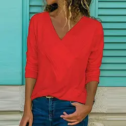 Женские топы для женщин блуза Рабочая летняя плюс размер Базовая футболка модные офисные рубашки с v-образным вырезом Вечерние Бохо