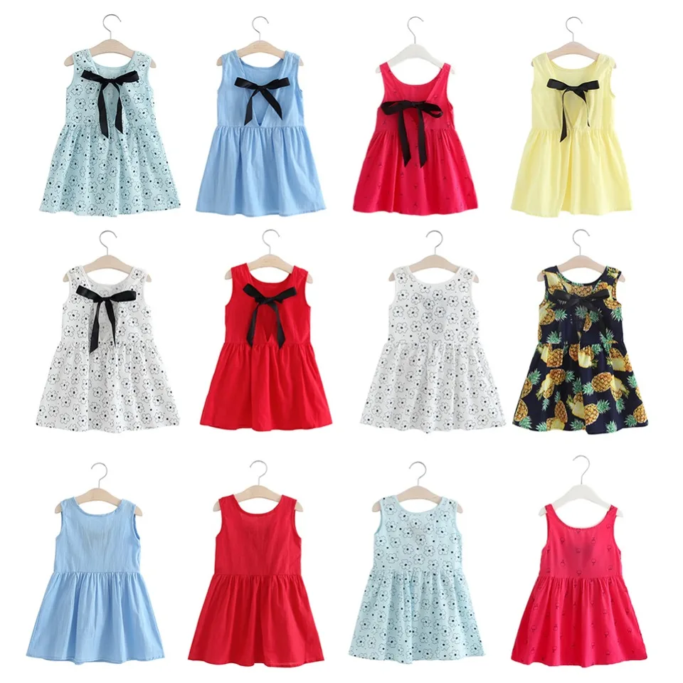 Toddler Kids Baby Girl Outfit Clothes Sleeveless Summer Cherry Dress Backless Q