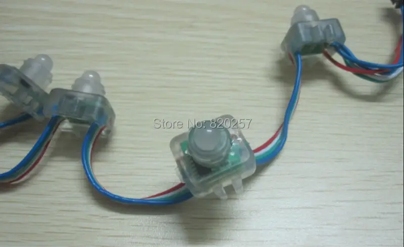 

Free shipping 50pcs string 12mm WS2801 digital led pixel module IP68 DC5V input 0.3W full 24 bit color flat type