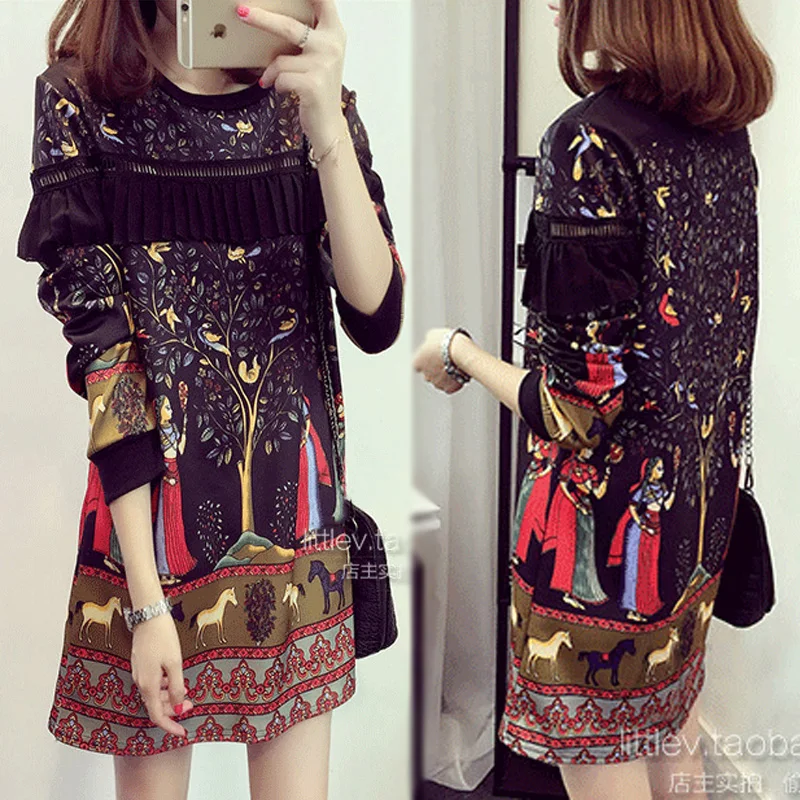 

Autumn and winter clothes fat mm long printing t-shirt plus fat plus code shirt loose long-sleeved primer shirt