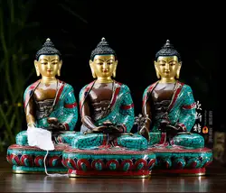 3 P Будда-20 см-домашняя семья талисман буддизм Тибетский бирюзовый латунный Шакьямуни Амитабха буддийская медицина