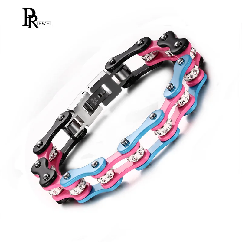 Крутые Красочные мужские байкерские велосипедные мотоциклетные цепи браслеты с кристаллами для мужчин и женщин