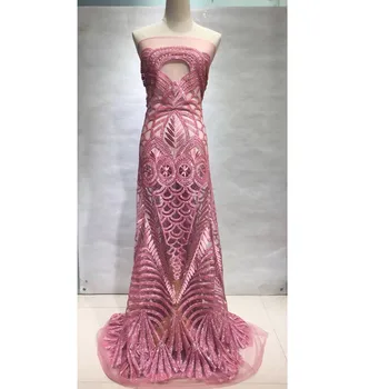 

Latest Fuchsia Pink Tulle Lace Fabric, African Sequins Lace Fabric, Latest African Laces 2018 With Sequins 30