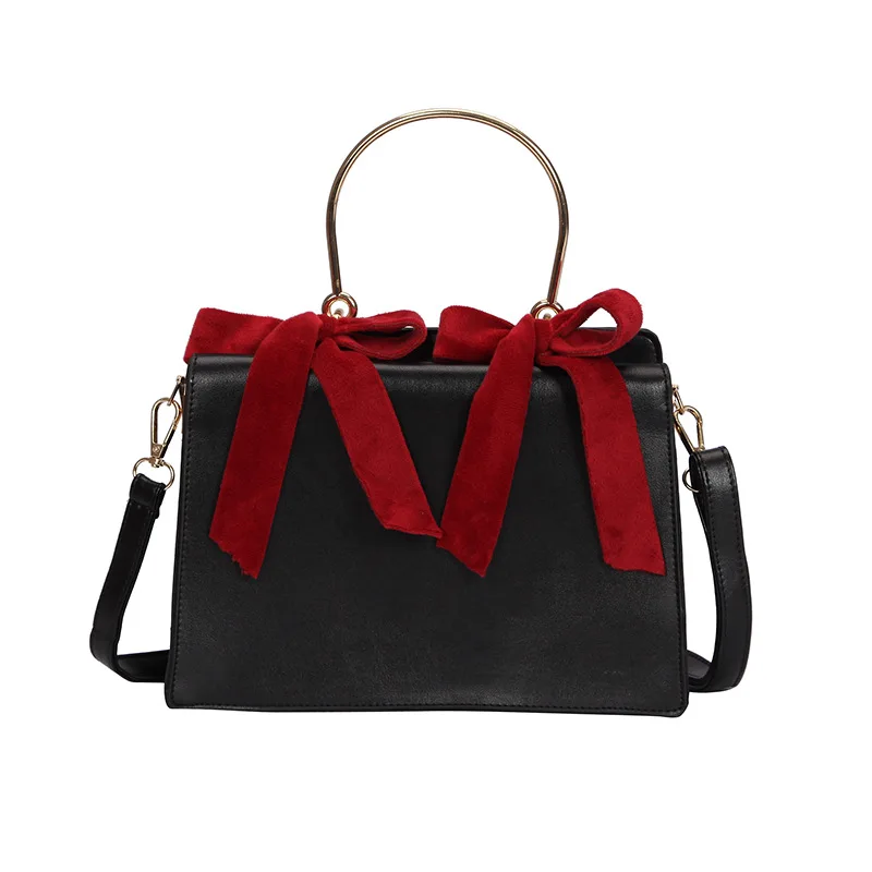 

Contrast handbag 2019 new fashion handbag bow single shoulder bag Korean version of the wild Messenger bag