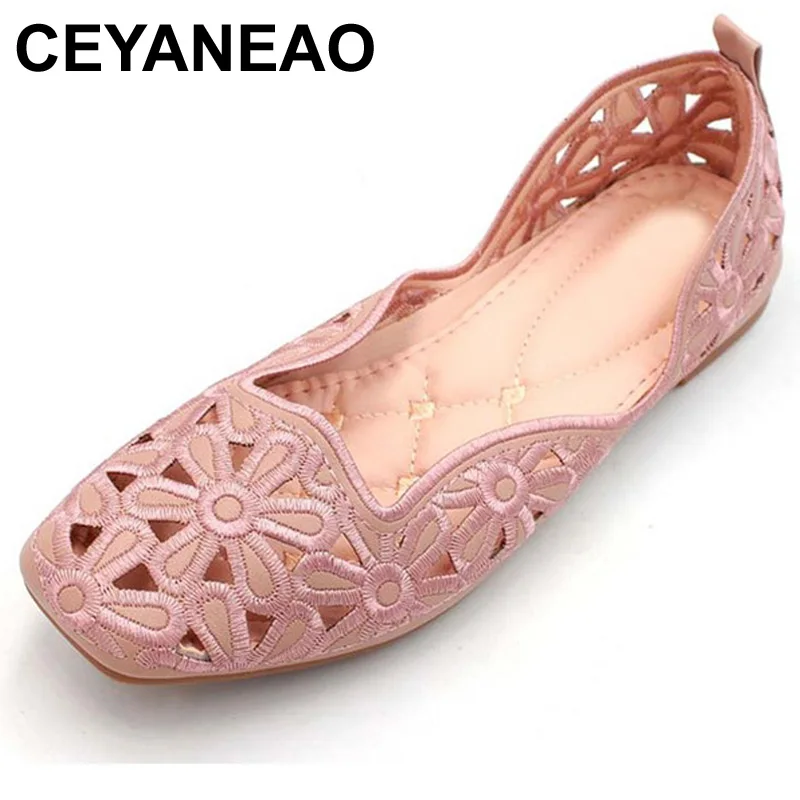 

CEYANEAO 2018 Summer Shoes Women Loafers Hollow Flowers Breathable Ladies Brand Shoes High Quality Women's Flats Big Size 35-41