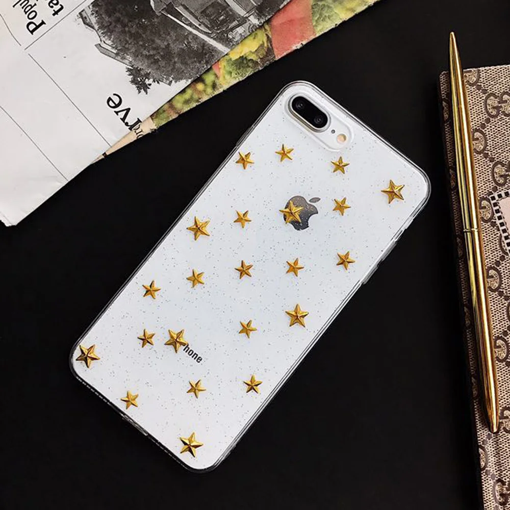 Чехол для телефона GYKZ с золотыми звездами iphone 6 6s 7 X 8 Plus прозрачная Мягкая