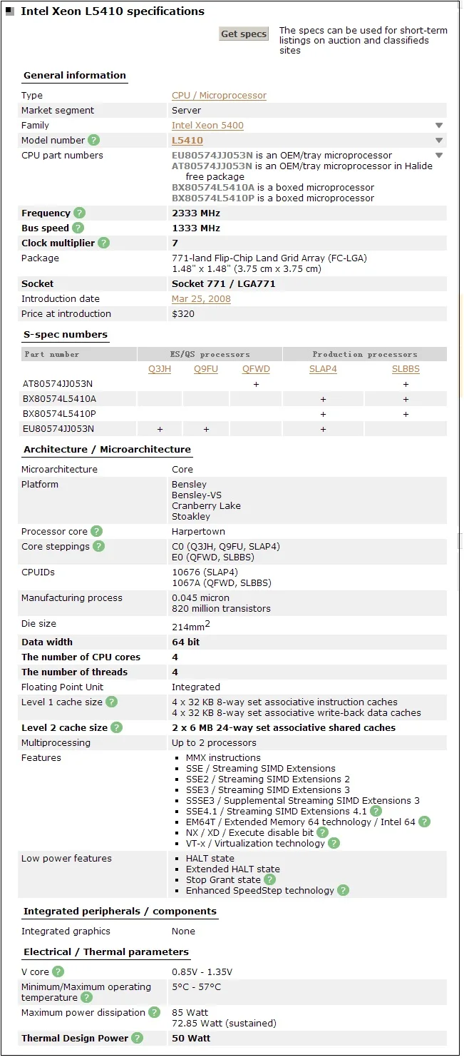 Intel Xeon L5410 Quad-Core CPU 2.33GHz 12MB 1333MHz Processor works on LGA 775 motherboard laptop cpu