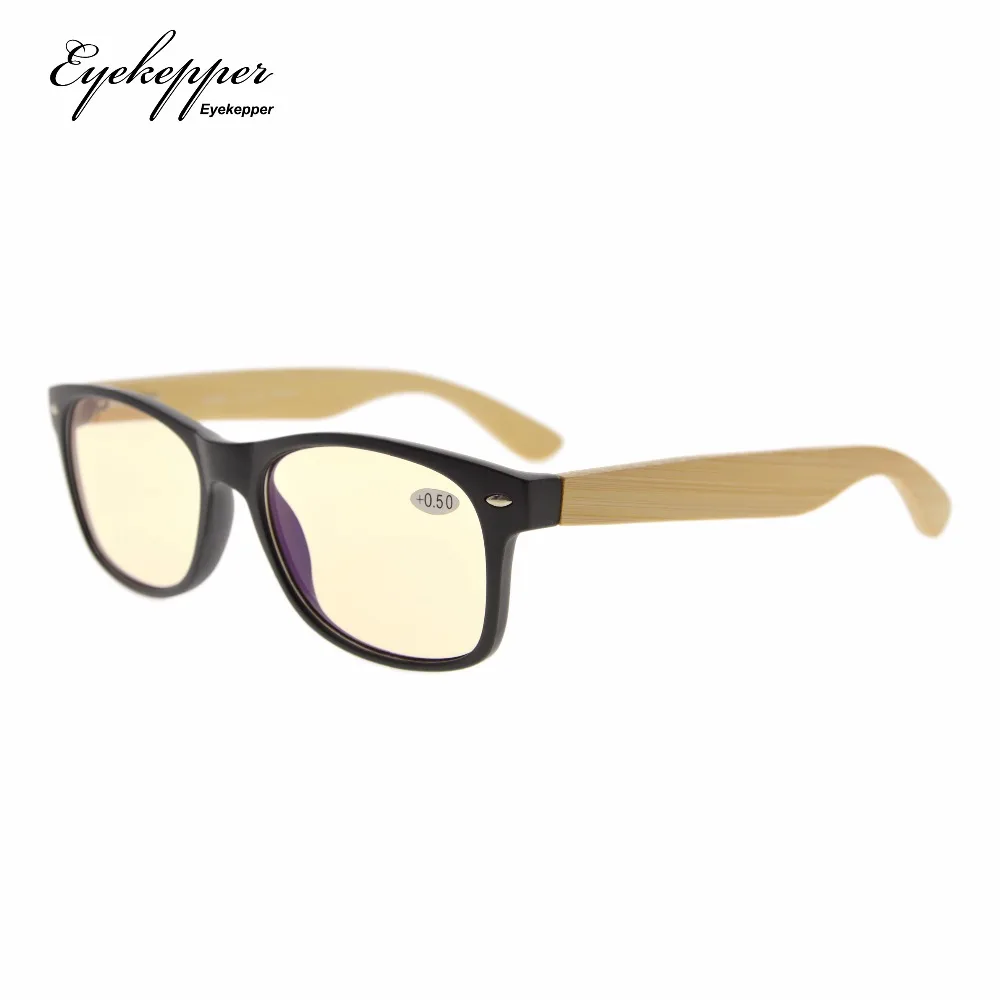 CG093 очки для чтения Eyekepper классический 80 Пружинные шарниры бамбуковые деревянные душки янтарные тонированные линзы для работы за компьютером, очки для чтения