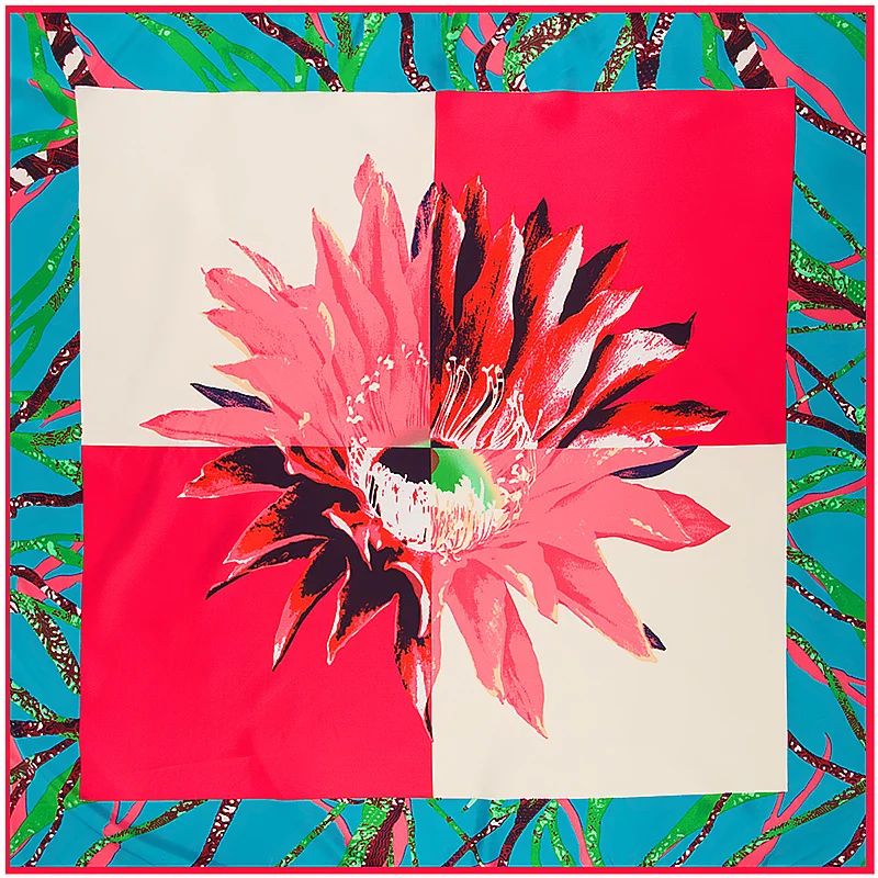 

POBING 100% Silk Square Scarf 2017 Luxury Brand Patchwork Stamens Foulard Lady Hijab Neckerchief Muslim Scarves 100cm*100cm