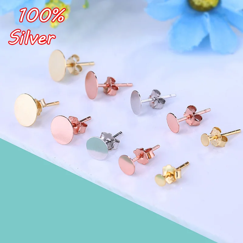 

Silver 925 woman Stud earring blank base Fit inlay 3mm 5mm 6mm 7mm 8mm jewelry making accessories wholesale
