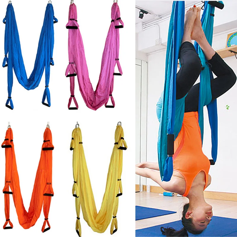 

20 Colors Yoga Hammock Swing Fitness Yoga Inversion Therapy Anti-gravity Aerial Straps Hammock with 6 Hand Grip Yoga Belts