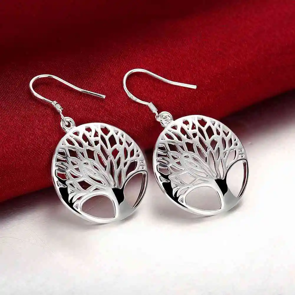 Wholesale elegant Silver Tree Of Life drop earrings totem gift wife unique women earing wedding arbre argent