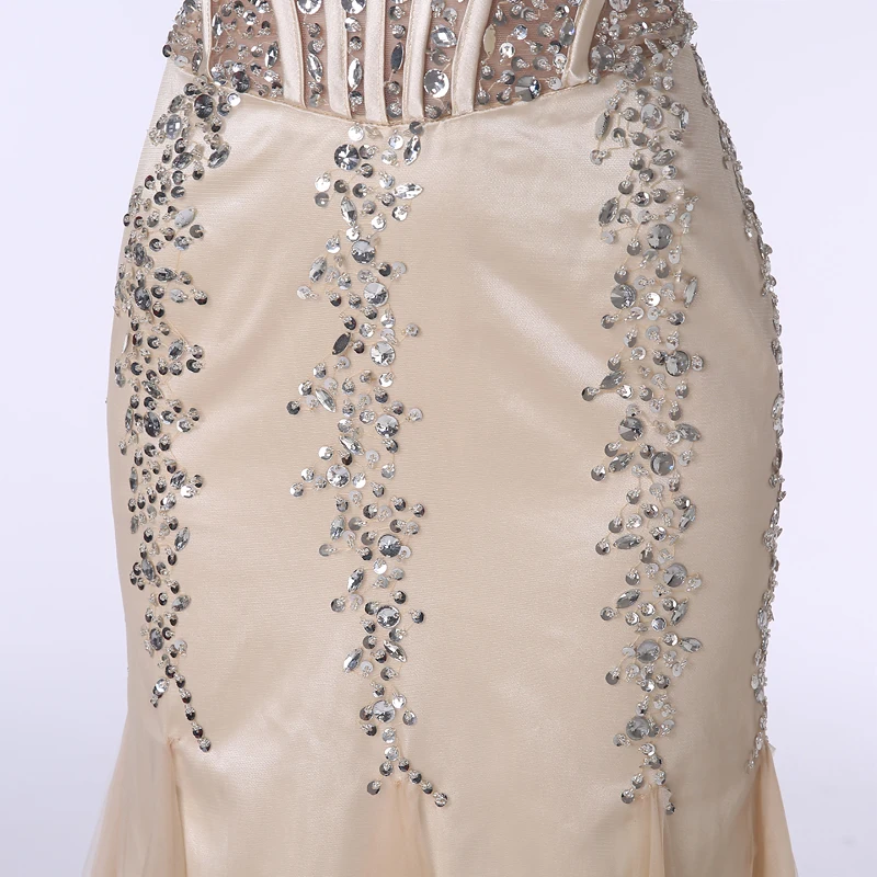 JaneVini Русалка свадебное платье цвета шампанского длинные пикантные прозрачное расшитое бисером кристалл торжественное платье Вечерние