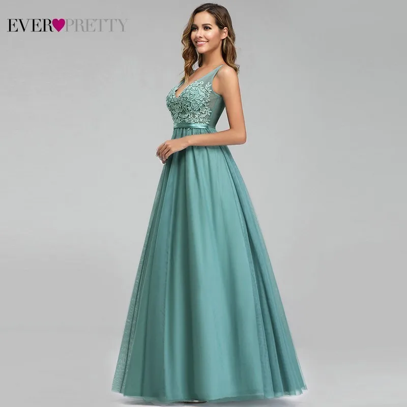 Ever Pretty Dusty Blue Bridesmaid Dresses V-Neck Appliques Elegant Long Dresses For Wedding Party EP00930DB Vestidos De Madrinha
