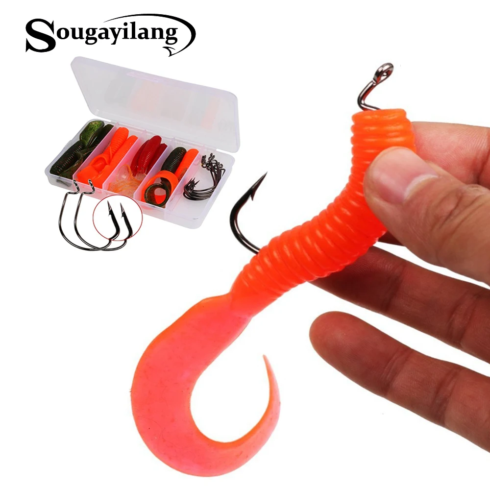Sougayilang 9 шт. рыболовные мягкие приманки 10 Крючки Карп червячный колючий