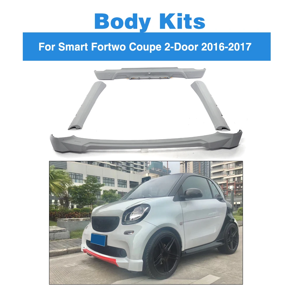 

PU Grey Auto Front Side Rear Bumper Guard Aprons Body Kits for Smart Fortwo Coupe 2-Door 2016-2017 Car Accessories