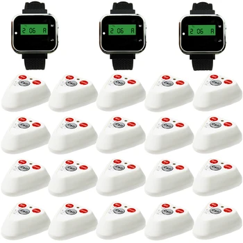 

JINGLE BELLS 20 calling button+3 watch pager receiver cafe restaurant waiter call bells wireless calling system paging pager
