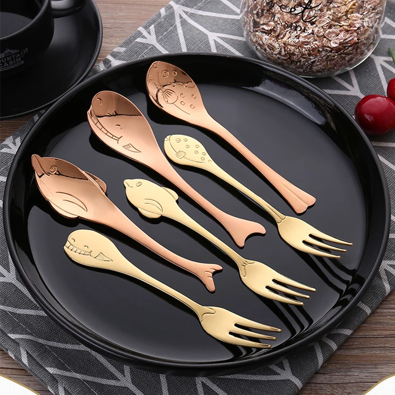 

RUIDA 10PCS Creative Tableware Whale Dolphin PufferFish Shape Spoon Fork Cute Personalized Tableware For Hotel kitchen Supplies