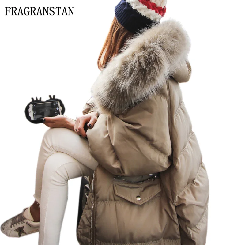 Зимняя женская большая пуховая куртка с воротником из натурального меха енота, высокое качество, толстые теплые женские парки нового размера плюс, длинное пальто с капюшоном LY42 - Цвет: brown