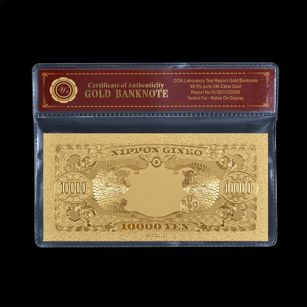 Shoto Kutaishi Старые Золотые банкноты птицы возраст 1958 год Япония 10000 иен с пластиковым сертификатом конверт