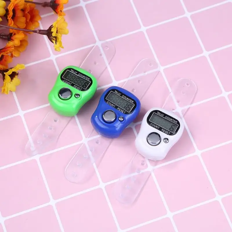 Цифровой мини-маркер для стежков и счетчик пальцев в ряд, электронный ЖК-счетчик для шитья, вязания, переплетения, инструмент, случайный цвет