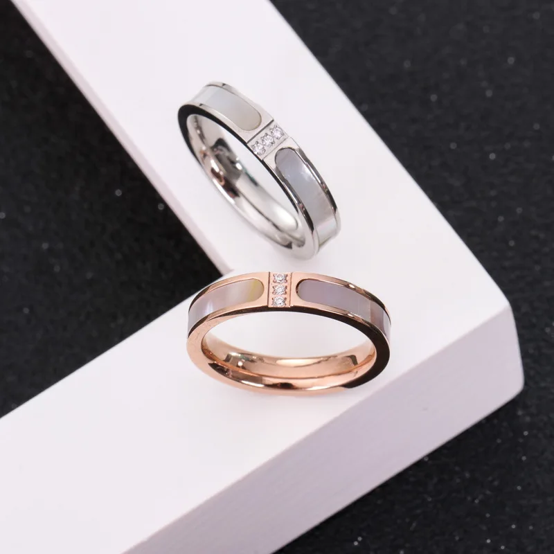 

YUN RUO 2019 New Arrival Fashion Shell Inlay Rings Rose Gold Color Fashion Titanium Steel Jewelry Woman Birthday Gift Never Fade