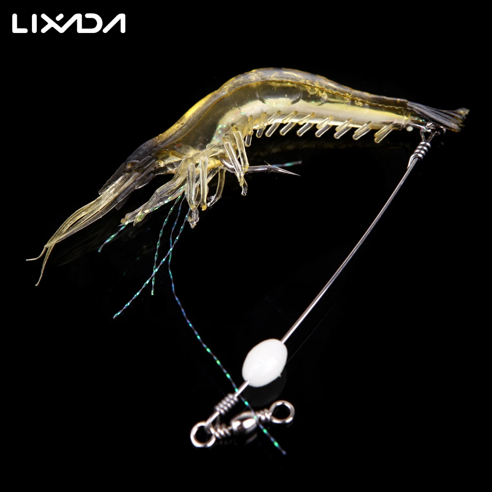 

18cm 8g Artificial Fishing Lure Bionic Shrimp Soft Bait Fishing Tackle with Hook Noctilucent Luminous Night Glow Bead multicolor