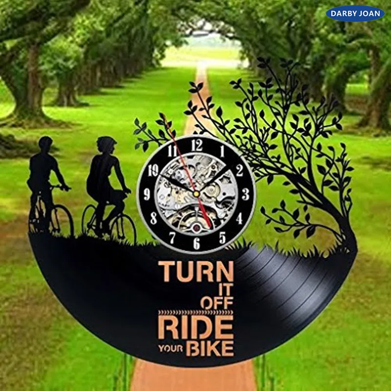 

Bicycle Ride Art Vinyl Wall Clock Gift Room Modern Home Record Vintage Decoration