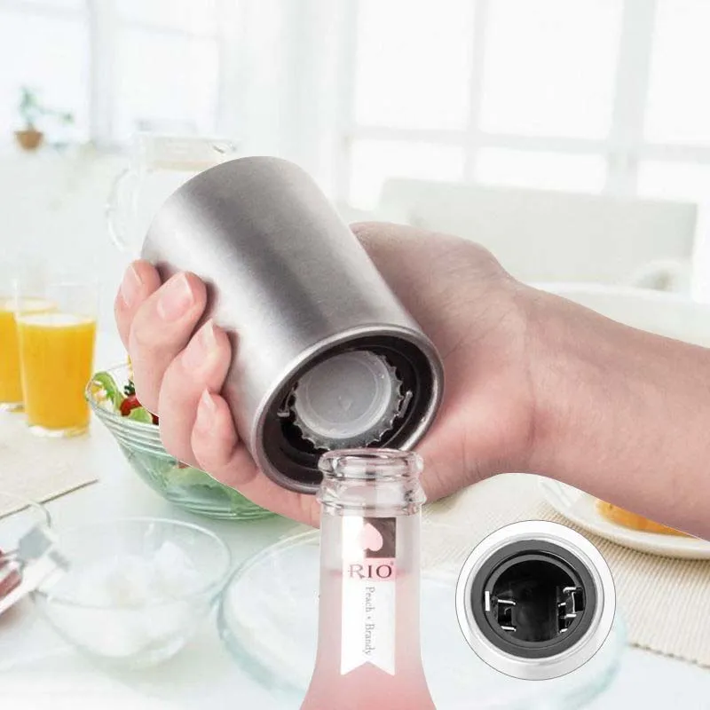 Stainless Steel Automatic Bottle Opener Beer Wine Can Cap Catcher Bar Tool