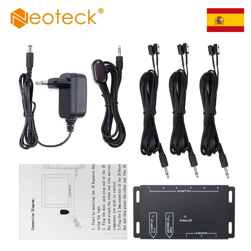 

(Ship From China/Spain) Neoteck 6 Emitters 1 Receiver IR Repeater System Kit Infrared Remote Control Extender For DVD Receiver