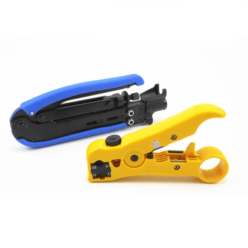 Coax Cable Crimper Kit Compression Tool Wire Cutter Adjustable RG6 RG59 RG11 Wire Stripper with 20pcs F Compression Connectors