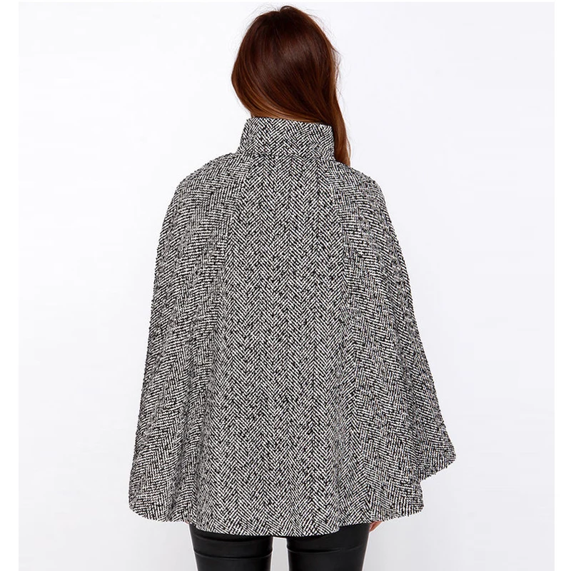 2016 New White Wool & Blends Women Outwear Coat Autumn Winter Fashion Long Cape Poncho Cloak British Style Mantle Zipper Clothes