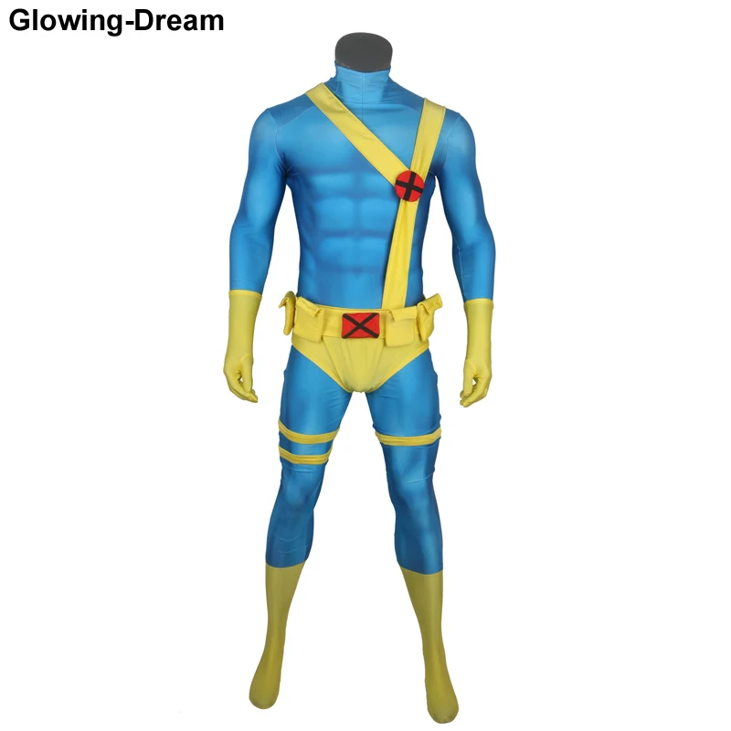 

High Quality 3D Print Cyclops Cosplay Costume With U zipper Muscle Shade Cyclops Zentai Suit With Accessory For Halloween Party