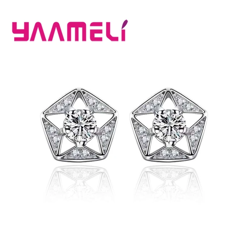 Элегантный роскошный стиль панк 925 пробы серебряные геометрические пентаграммы сверкающие белые/фиолетовые Кристальные серьги-гвоздики для женщин