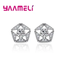 Элегантный роскошный стиль панк 925 пробы серебряные геометрические пентаграммы сверкающие белые/фиолетовые Кристальные серьги-гвоздики для женщин