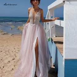 Lakshmigown сексуальное пляжное свадебное платье с кристаллами, розовое, 2019, летнее свадебное платье с разрезом сбоку, свадебное платье на