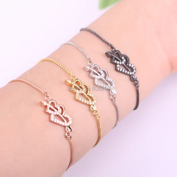

New~ 10Pcs Fashion Jewelry Micro pave setting CZ charm Link Chain adjustable bracelet for Women