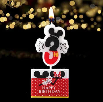 1 шт. с днем рождения, мультяшная свеча, Микки, Минни Маус, свеча, юбилейный торт, цифры, От 0 до 9 лет, свеча, украшения для детской вечеринки, сделай сам - Цвет: Mickey 3