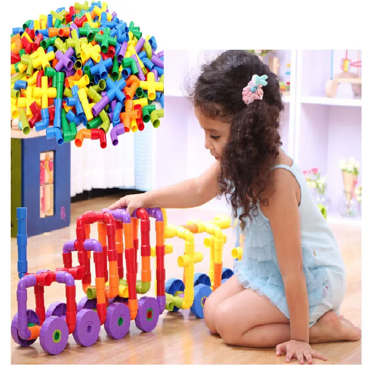 2017 New 72 PCs Children Water Pipe Colorful Self Locking Bricks Plug Match Building Blocks Tunnel