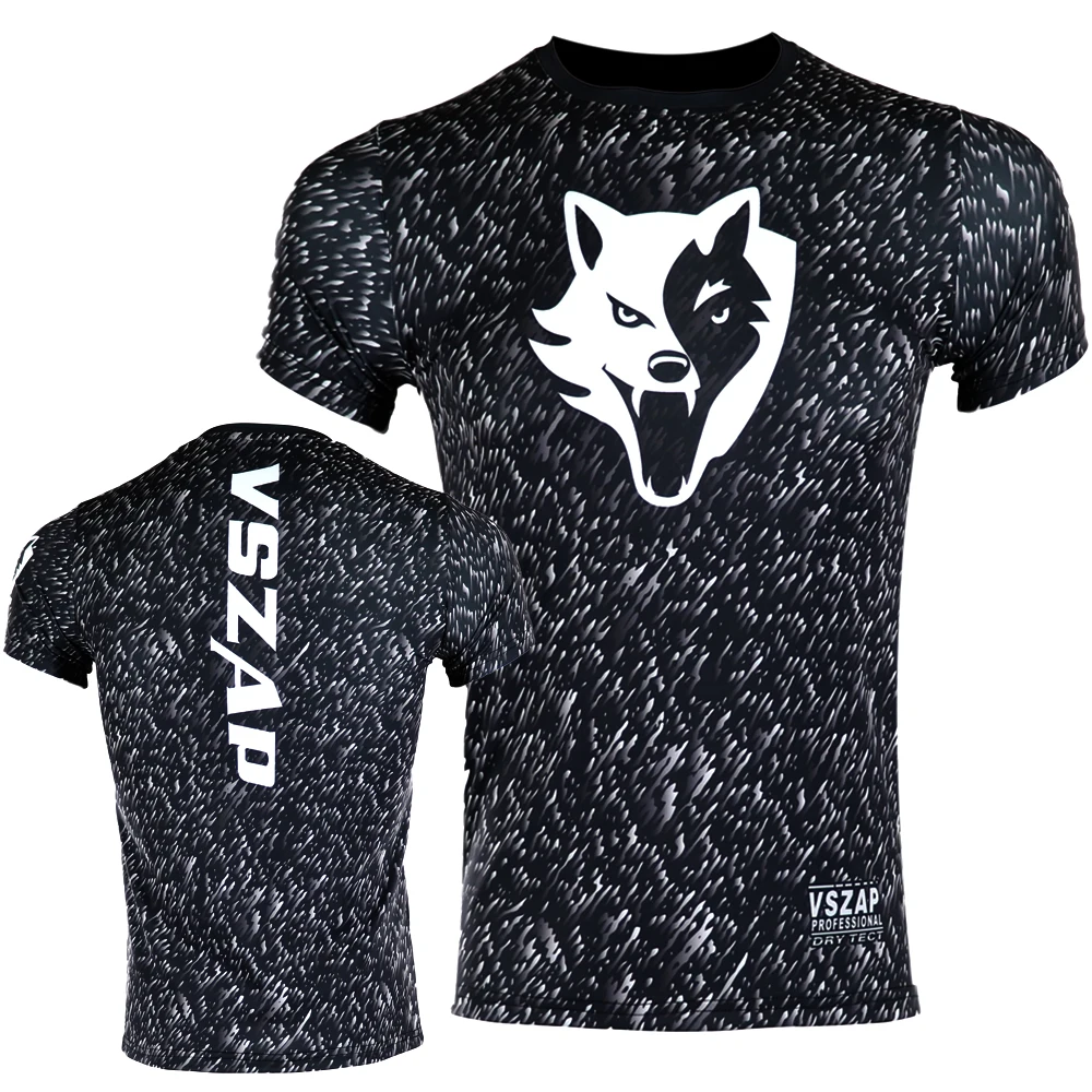 VSZAP Boxing Compression T Shirts Quick Dry MMA Rashguard Short Sleeves High Elasticity Tight