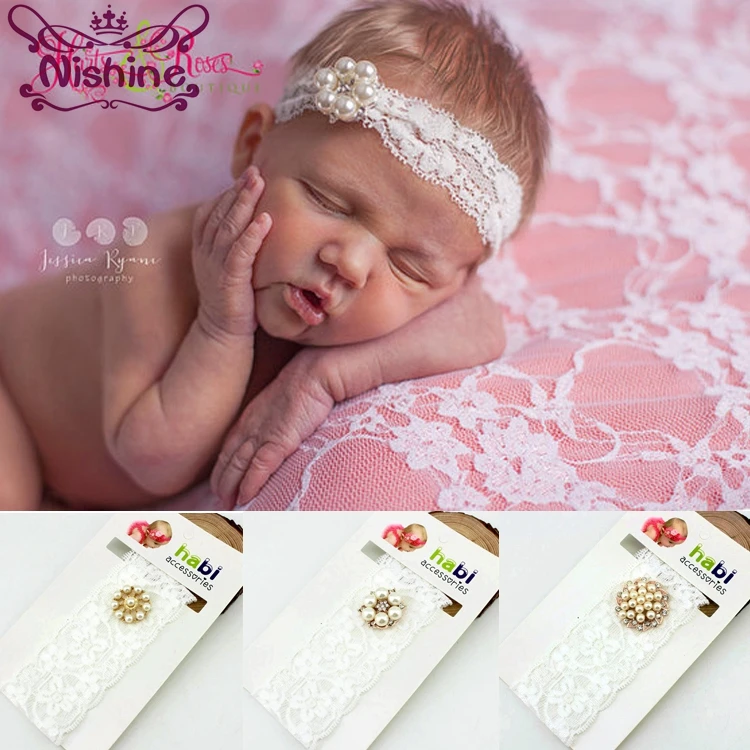 

Nishine Newborn Pearl Rhinestone Headband Girls Baptism Christening Headbands Kids Children Birthday Gift Hair Accessory