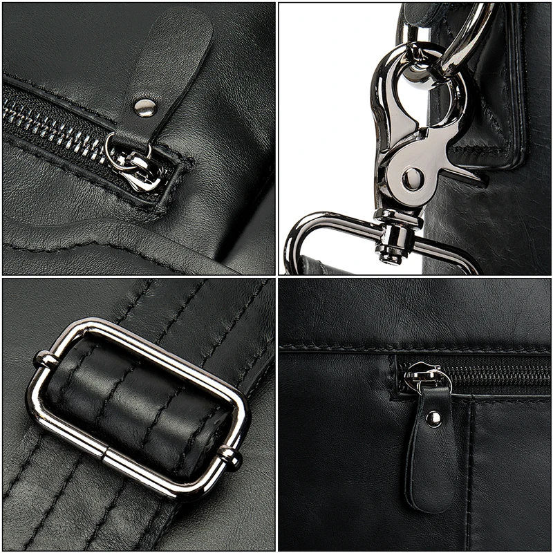 Men's Leather Zip Shoulder Bags Messenger Bag Handbags Totes Laptop 14 Briefcases For Man