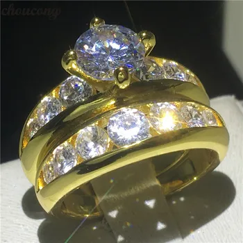 

choucong Channel Setting Daily Ring set 925 sterling Silver AAAAA Cz Stone Gold Color Party Wedding Band Rings For Women Jewelry