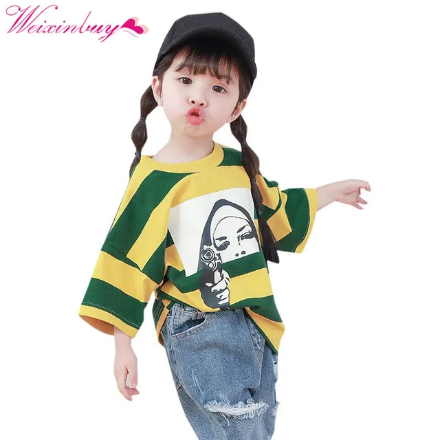 Oversize T shirt Baby Girl Clothes Summer Stripe Cotton T shirt Print