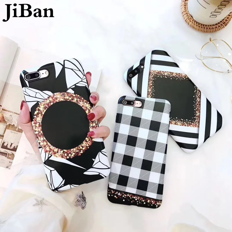 

JiBan For iphone X Retail Geometry Splice Marble Phone Case Fashion Glitter Star Soft IMD Back Cover For iPhone 6S 7 8 Plus Capa