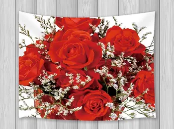 

Flower Decor Tapestry Festical Bridal Design Bouquet Of Red Roses Flowers Wall Art Hanging Dorm Wall Blankets